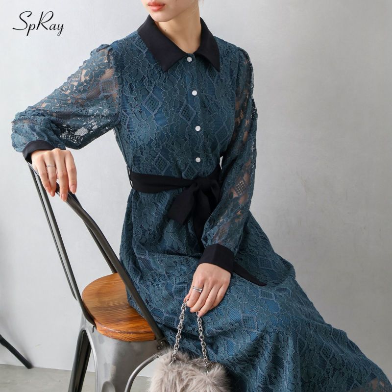 専用　　ブルーグレイレースワンピース ドレスプラス DRESS+ ワンピース ドレス レース タイト 結婚式 5
