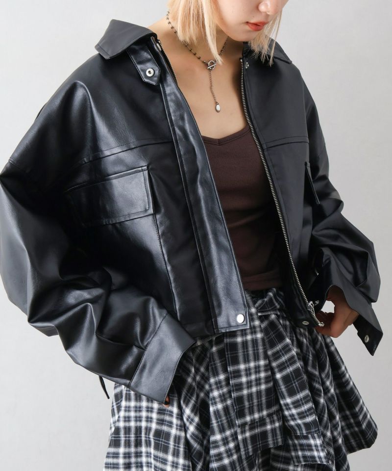 新品タグ付き 完売品 フェイクレザーショートブルゾン セール】フェイクレザー ショートブルゾン（ブルゾン）｜FREAK'S