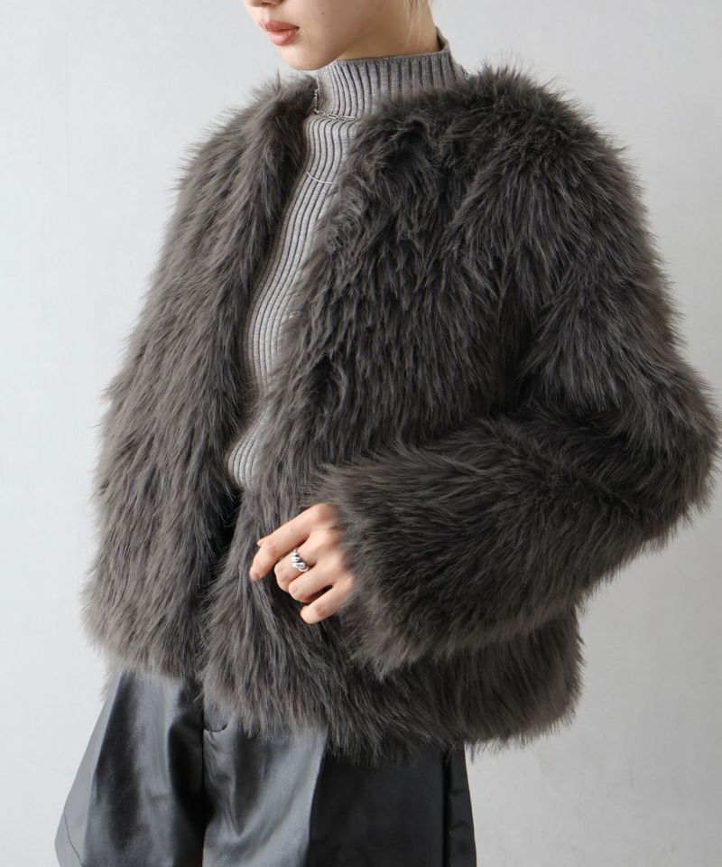 ロングフォックスノーカラージャケット | SpRay