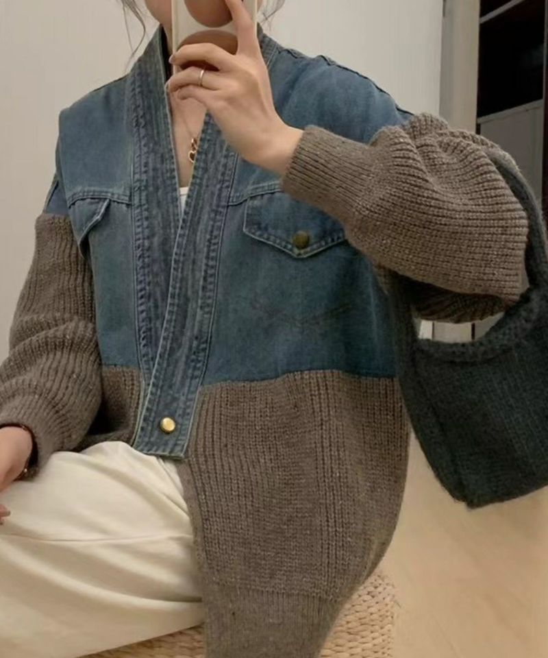 デニム切替ニットカーディガン | SpRay