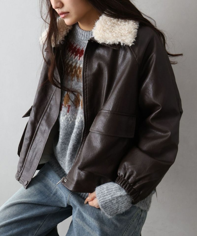 エレンディーク　Vネックレザーファーブルゾン Vネックレザーファーブルゾン エレンディーク Vネックレザーファーブルゾン Vネックレザーファー