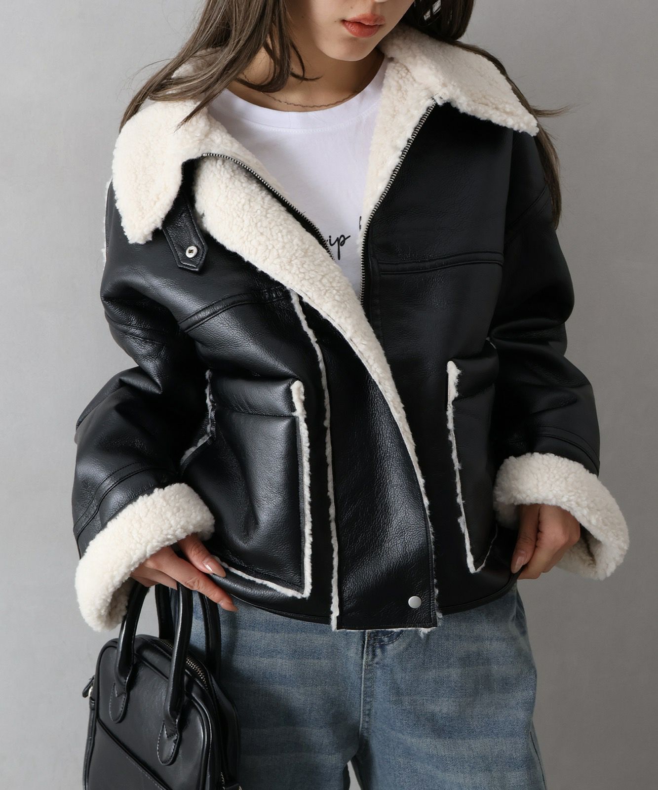 フェイクレザーボアZIPブルゾン | SpRay